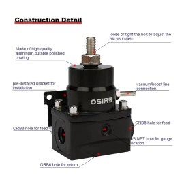 OSIAS Black Adjustable Fuel Pressure Regulator Kit an 6 Fitting End 160 PsiSpecification: 0412BLACK