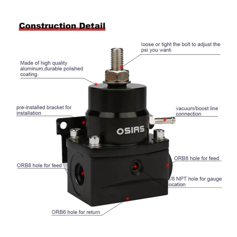OSIAS Black Adjustable Fuel Pressure Regulator Kit an 6 Fitting