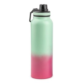 Hydragear Acme Double-Wall Stainless Steel Insulated Bottle with Easy Cary Handle and Chugger Lid - 40 Oz - Mint/Hot Pink Powder Coated Ombre