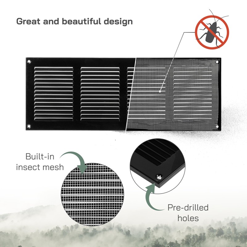 Vent Systems 16" x 6" Inch (Overall Dimensions) - Black