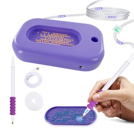 Electric Diamond Art Painting Pen Kit, Vacuum Diamond Painting Pen No Wax Design & Storage Tray, Painting Accessories for AB Stones, Round/Square Diamonds(Purple)