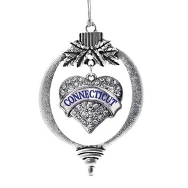 Inspired Silver - Connecticut - Silver Christmas Ornament - Pave Heart Charm Christmas Tree Ornament with Cubic Zirconia - Holiday Hanging Decoration