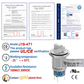 Rotary Switch 19mm 2 Positions with Red Led Light Latching Select Selector Switch 12~24VDC Waterproof 1NO 1NC (19mm 2 Positions, Red)