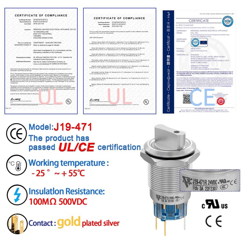 Rotary Switch 19mm 2 Positions with Red Led Light Latching