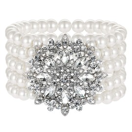 BABEYOND 1920s Bracelet Women's Beads Flashing Crystal Bracelet 20s Party Accessory Bracelet Women's Gatsby Costume Accessory, Rhinestone, imitation pearls and metal alloy