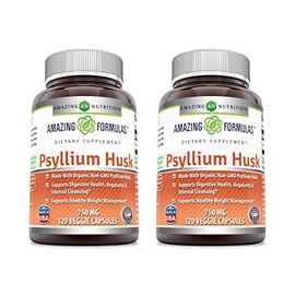 Amazing Formulas Psyllium Husk 750mg 120 Veggie Capsules Supplement | Non-GMO | Gluten Free | Made in USA | Suitable for Vegetarians | 2 Pack