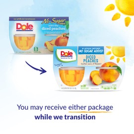 Dole Fruit Bowls Diced Peaches No Sugar Added, Back To School, Gluten Free Healthy Snack, 4oz, 24 Total Cups