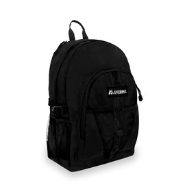 Everest Luggage Backpack with Dual Mesh Pocket, Black, Black, One Size