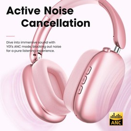 Y01 Wireless Headphones with Hi-Res Audio, 48H Playtime, Foldable Design, Noise Reduction, Soft Earpads, and Mic for Android/PC - Color: Pink