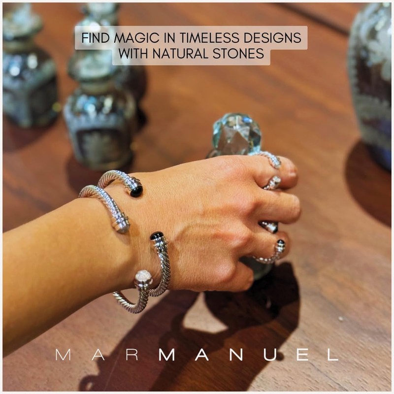 MAR MANUEL Adjustable Rhodium-Plated Brass Ring with Twisted Design and