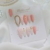 Pink tweed gold point handmade nail tip - Long Oval