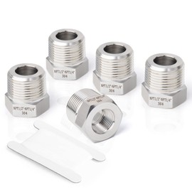 Taisher 5PCS Forging of 304 Stainless Steel Reducer Hex Bushing, 1/2" Male NPT to 1/4" Female NPT, Reducing Forging Pipe Adapter Fitting