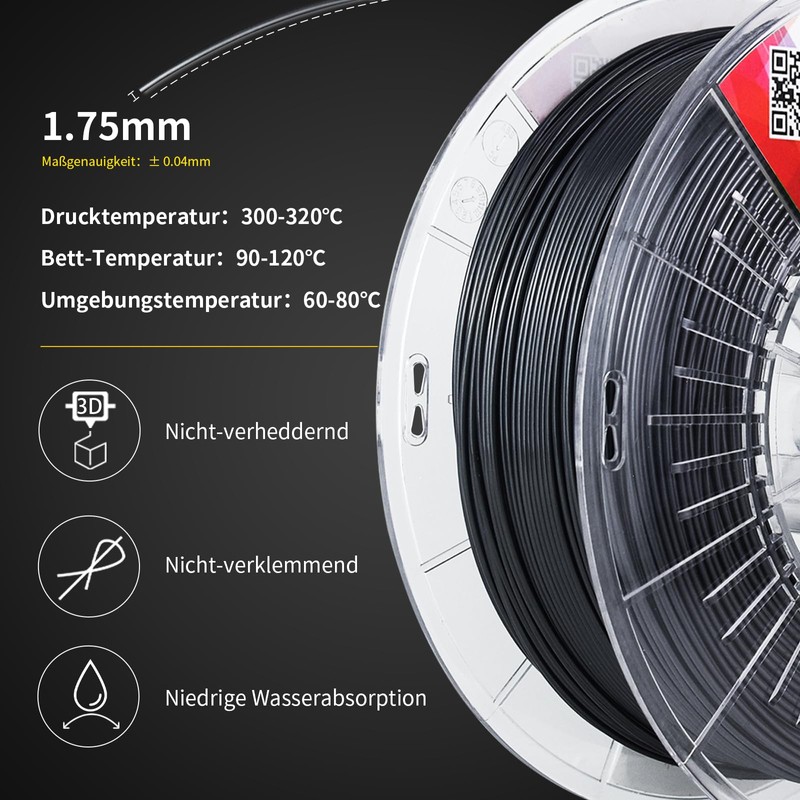 YXPOLYER PPS Filament 1kg 1.75mm Heat Resistance to 180°C, Engineering-Grade