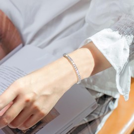 KRKC&CO Tennis Bracelets for Women, Birthday Wedding Gift for Her, White Gold Bracelet, Iced Out 5A Cubic Zirconia Stones, Bridal Wedding Jewelry for Wife Mom, 3mm 7in