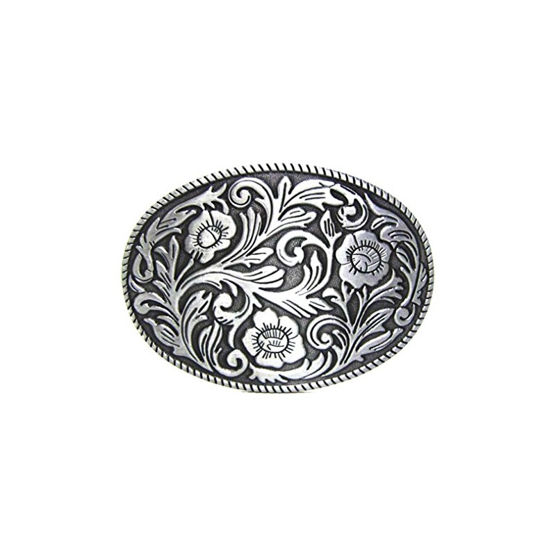 MASOP VOGU Antique Engraved Flower Solid Metal Belt Buckle Men