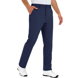TACVASEN Golf Pants Men Navy Blue Dress Pants for Men Lightweight Stretch Polyester Slacks with Zipper Pockets for Work Casual Travel 38