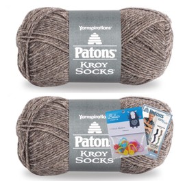 Patons Kroy Socks Yarn 2-Pack Bundle with Bella's Crafts Stitch Markers (Flax)