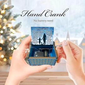 Zpvuklkl I Love You Mom Hand Crank Wooden Music Box Gifts for Mom from Son,You are My Sunshine Vintage Wooden Tiny Musical Boxes,Ideal for Mum Birthday, Christmas, Mother's Day-Blue