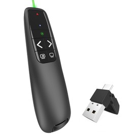 Presentation Clicker with Laser Pointer for Powerpoint, Wireless Presenter for Presentation, <5mW 3a Green Laser Presentation Remote, USB-A & USB-C/Type-C for PPT/Keynote/Google Slides