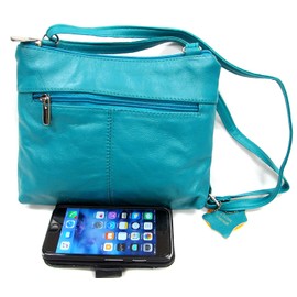 Women's Genuine Leather Small Cross Body Messenger Purse (Teal)