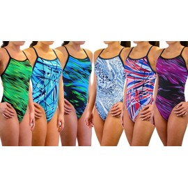 Adoretex Girl's/Women's Pro One Piece Thin Strap Athletic Swimsuit (FN020) - Blue/Green - 30