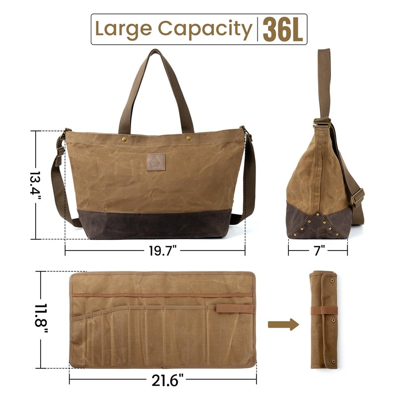 OneTigris Waxed Canvas Tool Tote Bag with Removable Tool Roll