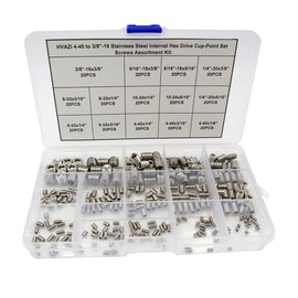 HVAZI 4-40 to 3/8"-16 Stainless Steel Internal Hex Drive Cup-Point Set Screws Assortment Kit