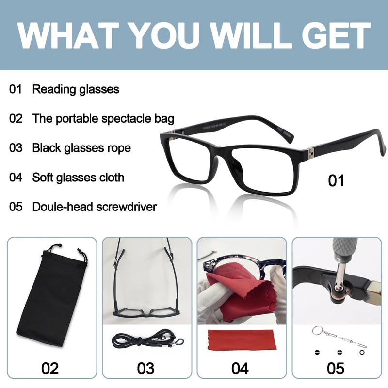 OCCI CHIARI Bifocals Reading Glasses for Men,Transition Square Eye Protection