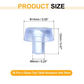 uxcell Glass Top Table Bumpers with Stem, 20Pcs Mushroom Shape Rubber Grippers Anti Slip Pads for 6mm Hole, Furniture Pads Foot End Caps Covers Protectors for Chair, Cupboard (Clear)