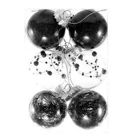 6 Pcs Christmas Baubles Ball Shatterproof Christmas Ball Ornaments with Strings Plastic Christmas Tree Decorations Ball Hanging Baubles Balls for Christmas Tree Party Supplies(Black)