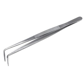 A2Z- High Precision Grade Stainless Steel Lab Tweezers 90 degree Angled Precision Point with Serrated Tips and Non Slip Grip Labware, Inspection & Repair Tool - 8 Inch
