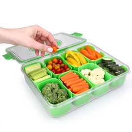KEYVOZ Snackle Box Container with Lid- Travel Charcuterie Box with Handle - Organizer for Candy, Fruit, Nuts, Veggies, Snacks, Beach Essentials, Portable Lunch Box (Green, Large)