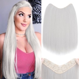 S-noilite One Piece Clip in Hair Extensions 18 Inch Grey U-Shaped One Piece Weft Hair Extensions with 5 Clips Synthetic 3/4 Full Head Long Straight Clip in Hairpieces for Women,#503/88A