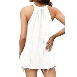 Summer Tops for Women 2025 Casual Sleeveless Eyelet Camisole Tops Trendy Pleated Halter Tunic Blouse White XL