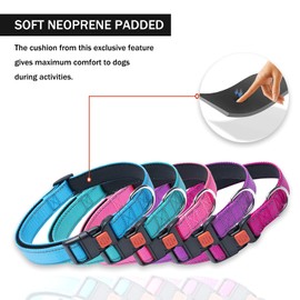 Reflective Dog Collar with Safety Locking Buckle, Adjustable Soft Neoprene Padded Breathable Nylon Pet Collar for Small Medium Large Dogs, 4 Sizes