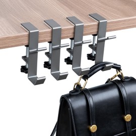 ZenBeya 2 in 1 Purse Hanger for Table, 4 Pack Desk Mount Bag Holder Hook Clamp, Adjustable Fireplace Garland Hanger with 2 Hooks for Home Christmas Decoration (Gray, 4PCS)
