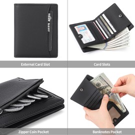GAEKEAO Genuine Leather Wallet for Men, Bifold Slim Men's Wallet with Zipper Coin Pocket, RFID Blocking Credit Card Holder