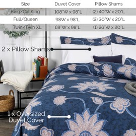 Southshore Fine Living, Inc. Oversized Floral Duvet Cover Twin/Twin XL, Premium Duvet Comforter Cover with Zipper Closure - Duvet Set Includes 1 Duvet Cover, 1 Sham, Twin/Twin XL, Blue