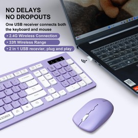 Wireless Keyboard and Mouse Combo, Reccazr 8100Pro 2.4G Full-Sized Keyboard and Mouse Cordless, 3 DPI Adjustable Mouse, Dual-System Keyboard for Computer/Laptop/Windows/Mac (Purple)