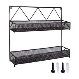 AMT Spice Rack, Wall Mount Organizer, Pantry Cabinet Door Shelf Storage, Kitchen seasoning Hanging Display for Spice Jars, Sauces, Herbs, Cosmetic Beauty Bottles (2 Tier- Style 7V (Brown))