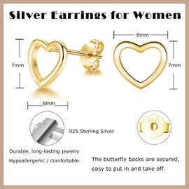 Deyanse Women's 925 Silver Stud Earrings, 925 Sterling Silver Star Heart Cross Stud Earrings, Hypoallergenic Earrings, Silver 925 Plug, Small, Cartilage Sleeping Earrings, Flat Earrings, Gift for
