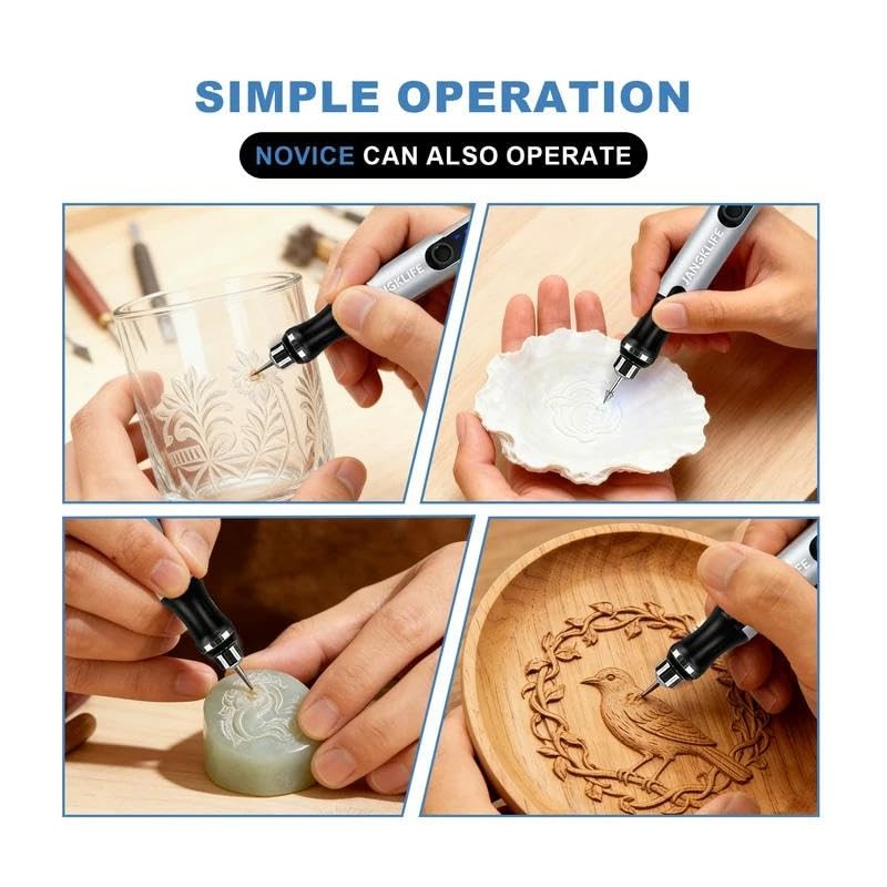 JANGKLIFE USB Rechargeable Engraving Pen with 42 Bits, Mini Rotary