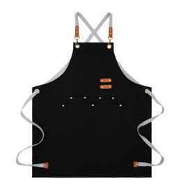 owiter Chef Apron for Men Women Canvas Aprons with 3 Pockets Cross Back Resistant Work Apron for Cooking (black)