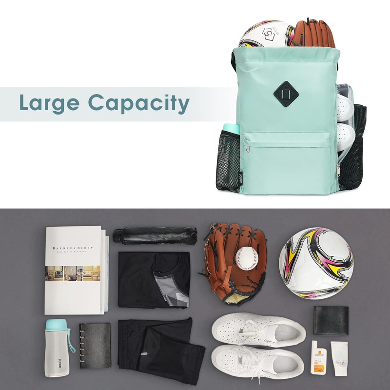 WANDF Drawstring Backpack Sports Gym Bag with Shoes Compartment, Water-Resistant
