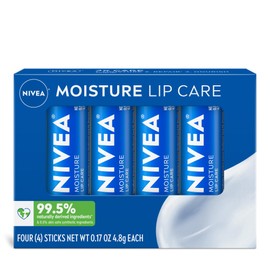 NIVEA NIVEA Moisture Lip Care, Hydrating Lip Balm with Shea Butter, Nourishing Oils and Vitamin C & E, 3-in-1 Moisture, Repair and Nourish, 0.17 Oz Stick, Pack of 4