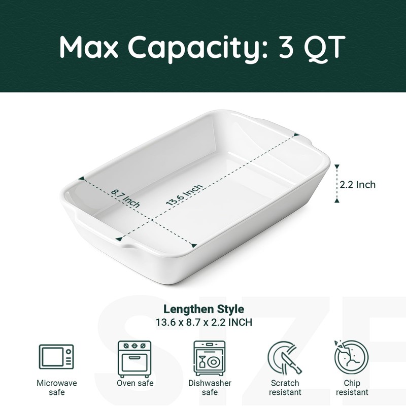 HOMBENE Casserole Dish with Roasting Racks, 3 QT Baking Dish