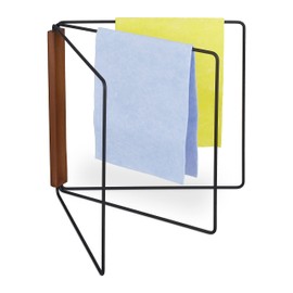Relaxdays Dish Cloth Holder, 3 Rails, Foldable, Metal & Wood, H x D: 25 x 27 cm, Kitchen Sink Cloth Holder, Black/Brown