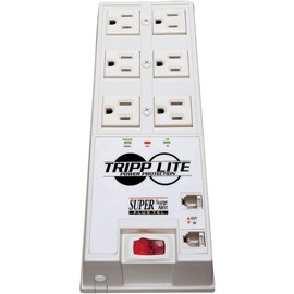 Tripp Lite 6 Outlet Surge Protector Power Strip, 6ft Cord, Right-Angle Plug, Tel/DSL Protection, RJ11, $50,000 INSURANCE (TR-6FM)
