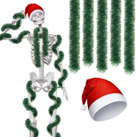 Cozypower Skeleton Plush Santa Hats with 158 Inches Christmas Norfolk Pine Garland Skelly Accessories (5.4 ft)