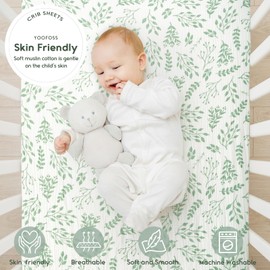 Yoofoss Yoofoss Muslin Crib Sheets for Boys Girls 100% Cotton Fitted Baby Crib Sheet 2 Pack Soft and Breathable for Standard Crib Mattress & Toddler Mattress 52"x28" Leaves&Green